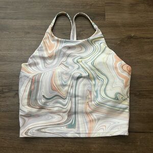 Old Navy Marble Swirl High Neck Crop Tank - White Multi Pastels